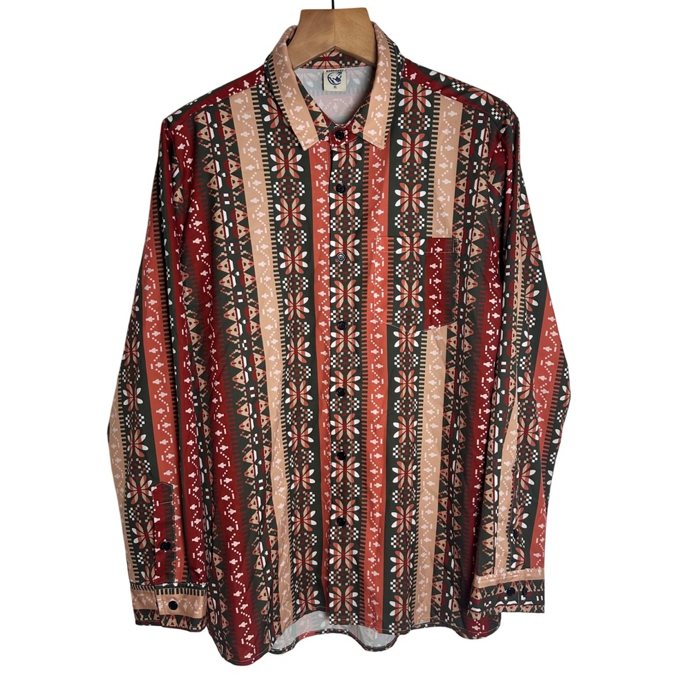 Hardaddy Geometric Floral Striped Button Down Shirt Long Sleeve 1701693 Mens XL